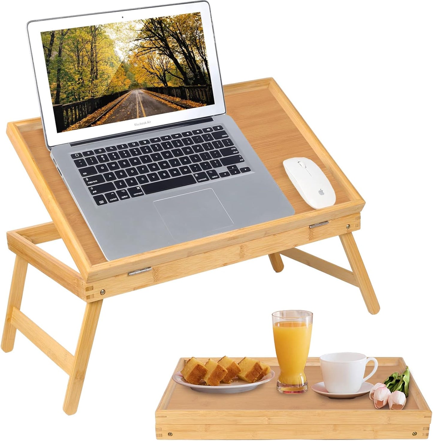 Bed Tray Breakfast Food Tray with Folding Legs Kitchen Serving Tray for Lap Desks Notebook Computer Sofa Platters TV Snack Tray(Beige, Large)