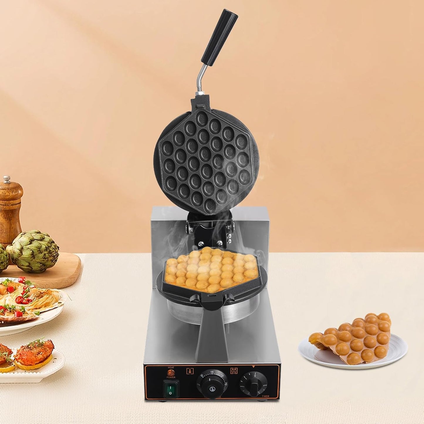 1300W Electric Waffle Maker Machine, Double Head Electric Cake Waffle Maker 122-572℉ Non-stick Waffle Stick Maker for Home & Commercial Use (1xFood Clip+1xWhisk+2x Brushes+4xCleaning Cloths)