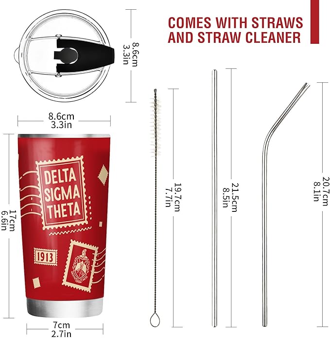 Delta Sigma Theta Sorority Paraphernalia - Official Vendor - 20 oz Stainless Steel Insulated Sublimation Tumbler - Stamps