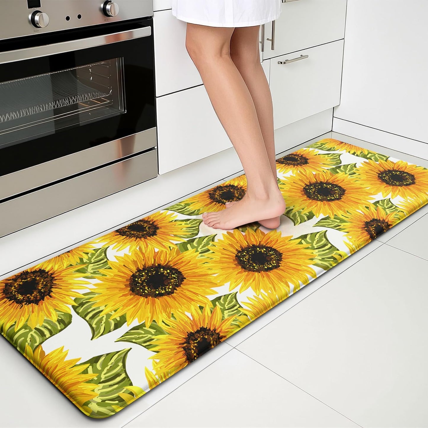 Sunflower Kitchen Mats for Floor - Anti Fatigue Mats for Kitchen Floor, Cushioned Non-Skid Washable Memory Foam Rug for Office, Sink, Laundry (17.3"×47"×0.47")