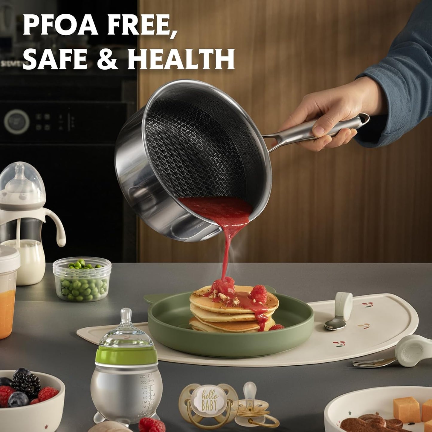 Non Stick Pots and Pan Set, 10 Pcs Hybrid Stainless Steel Cookware Set with Lids, Kitchen Skillet, Stock Pot, Nonstick Frying Pan, PFOA-free Kitchen Cooking Utensils,Induction,Dishwasher Safe