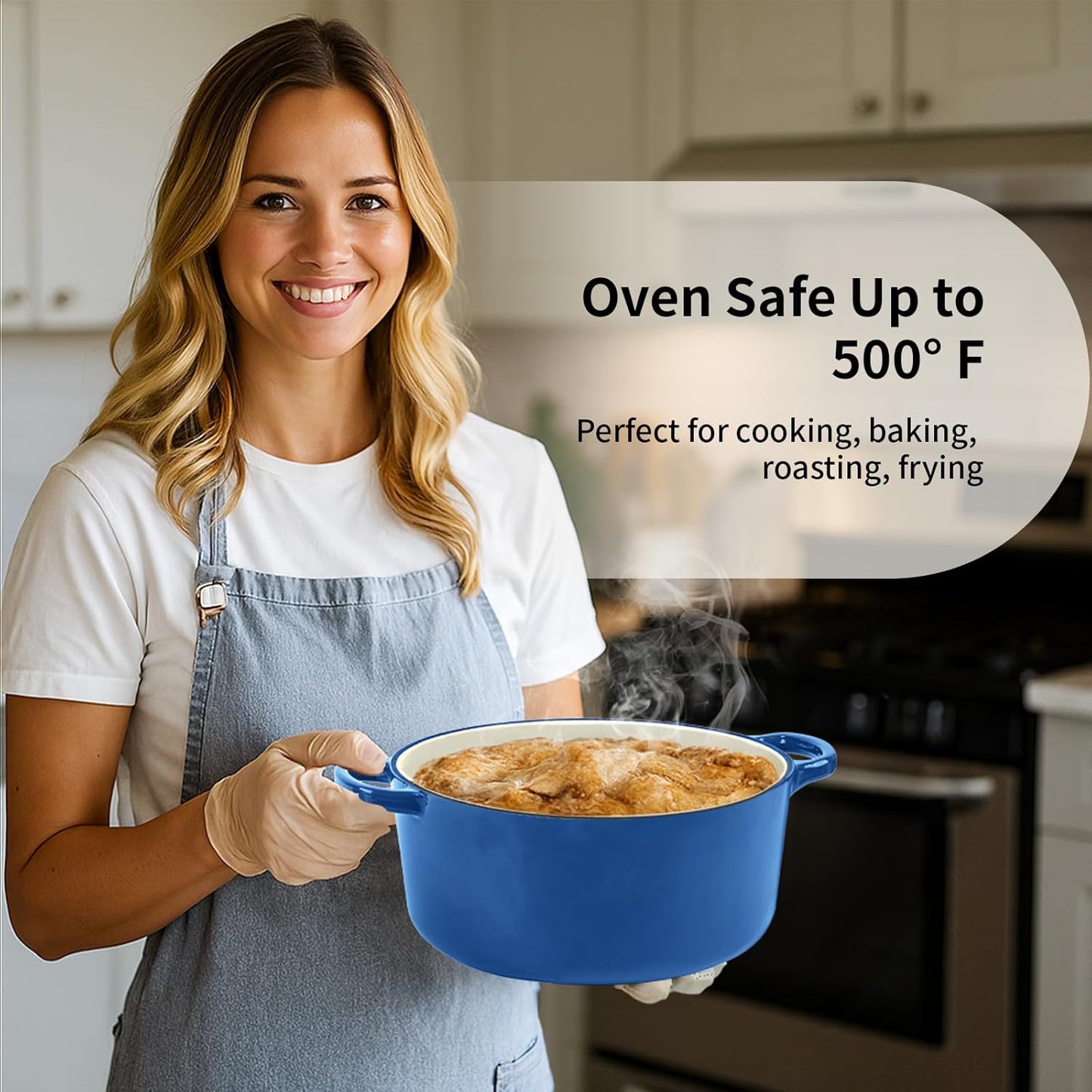 Enameled Cast Iron Dutch Oven Pot with Lid, 3.9 Quart Dutch Oven for Bread Baking, Oven Safe up to 500° F, Suitable for Bread Baking, Braising, Roasting, Stews, Blue