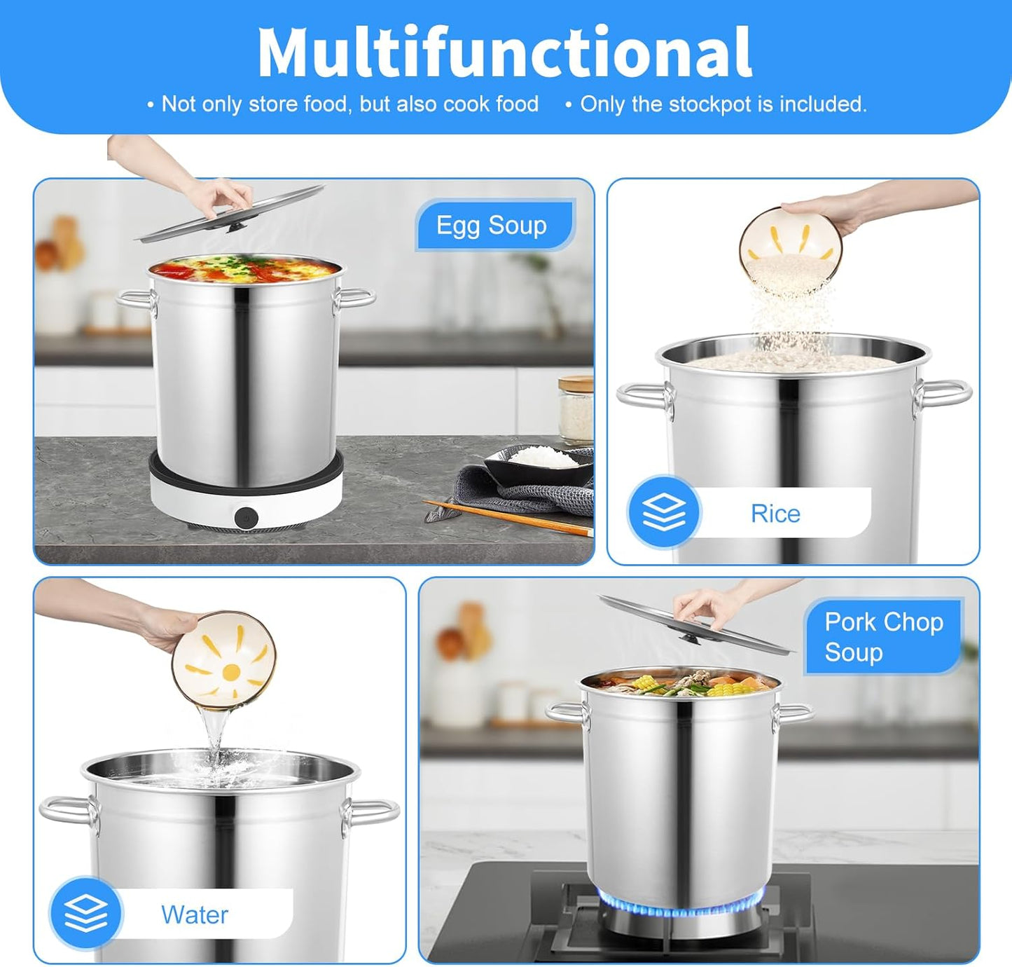 Stock Pot with Lid, 201 Stainless Steel Big Pots for Cooking, 30 Quart Stockpots with Hanging Lid and Handle, Anti-Corrosion, Anti-Rust, Used for Induction Stoves, Gas Stoves, Electric Stoves