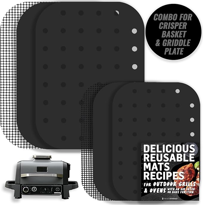 Grill Liners for Ninja Woodfire Outdoor Grill and Smoker, Reusable Mats for OG701 OG751 7-in-1 Outdoor Electric Wood Fire Master Grill and Air Fryer Accessories, Dishwasher Safe by INFRAOVENS