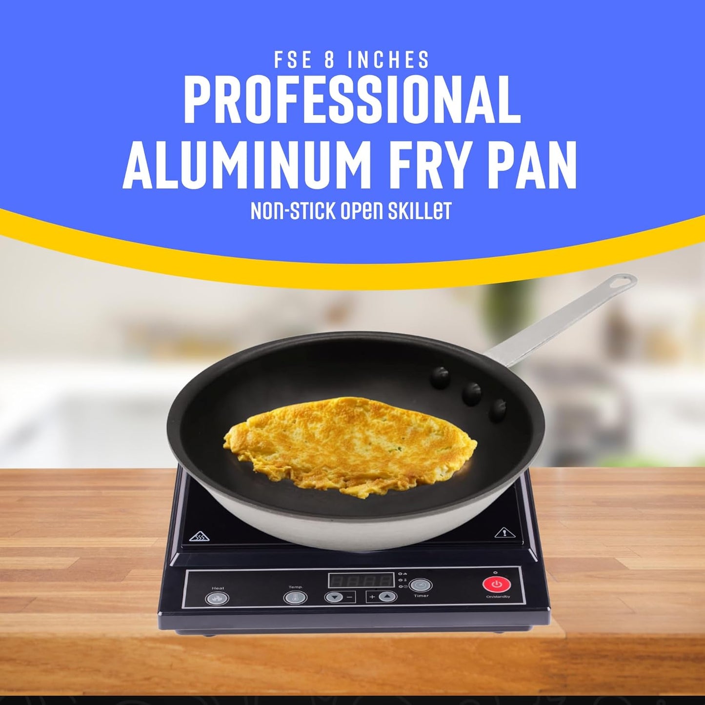 FSE 8" Professional Aluminum Fry Pan, Non-Stick Open Skillet, 3.0 mm Thick Aluminum Construction
