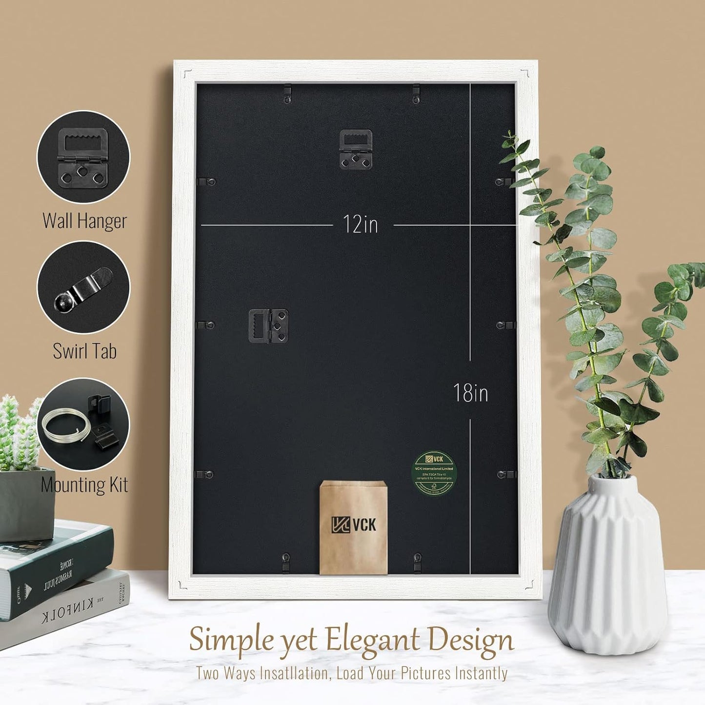 VCK Poster Frames 12x18 White Set of 5,Solid Wood Picture Frames for Wall Mounting Hanging Art and Puzzle Frame