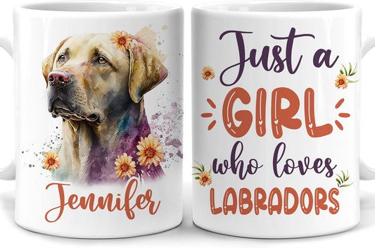 Hyturtle Personalized Gifts Labrador Lover - Just A Girl Who Loves Labradors Custom Name Ceramic Coffee Mug Cup 11oz - Idea Cute Dog Lover Gifts For Women, Girl Daughter On Birthday, Christmas