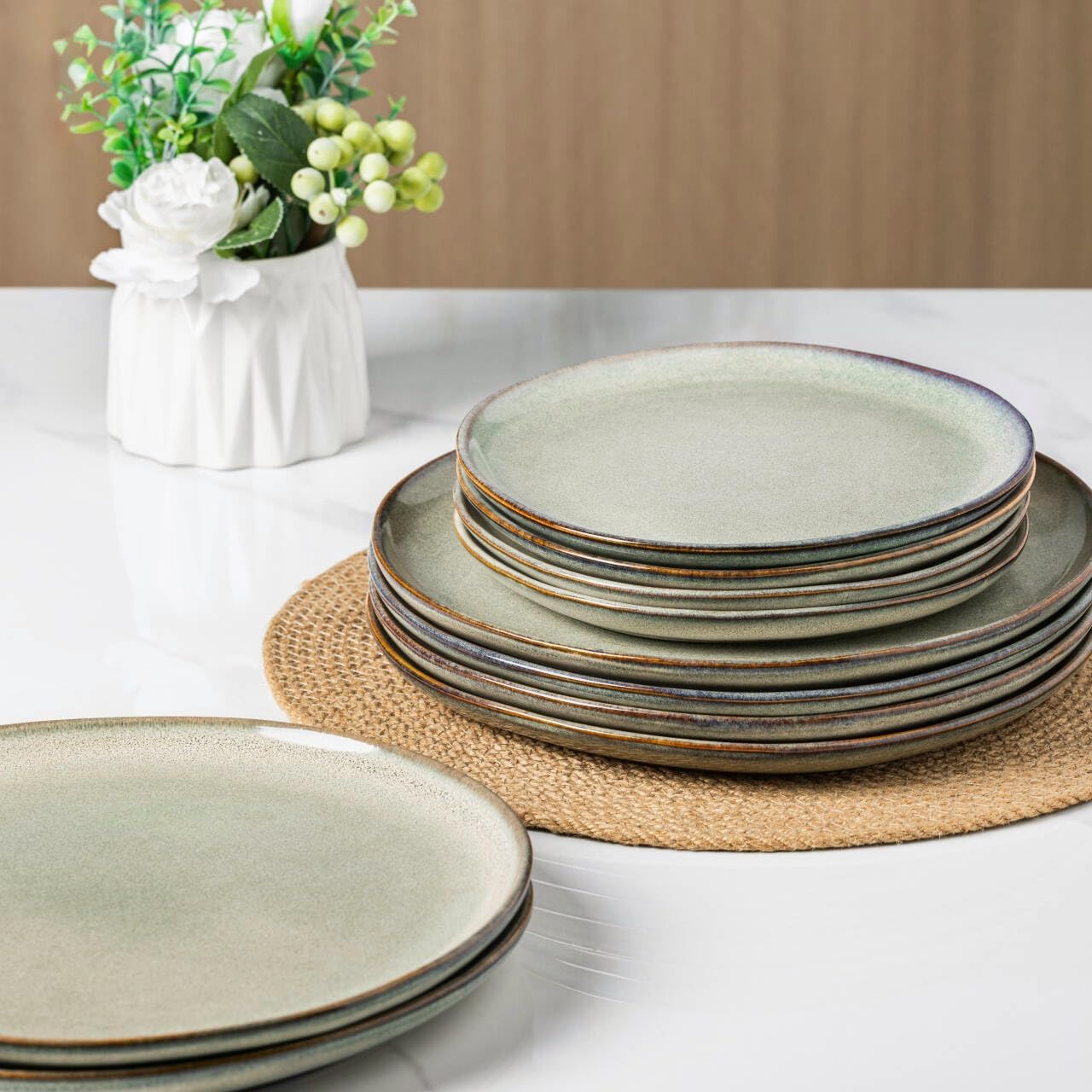 AmorArc Ceramic Dinnerware Sets,Handmade Reactive Glaze Stoneware Plates and Bowls Set,Highly Scratch Resistant | Dishwasher & Microwave Safe Dishes Set,Service for 4 (12pc)