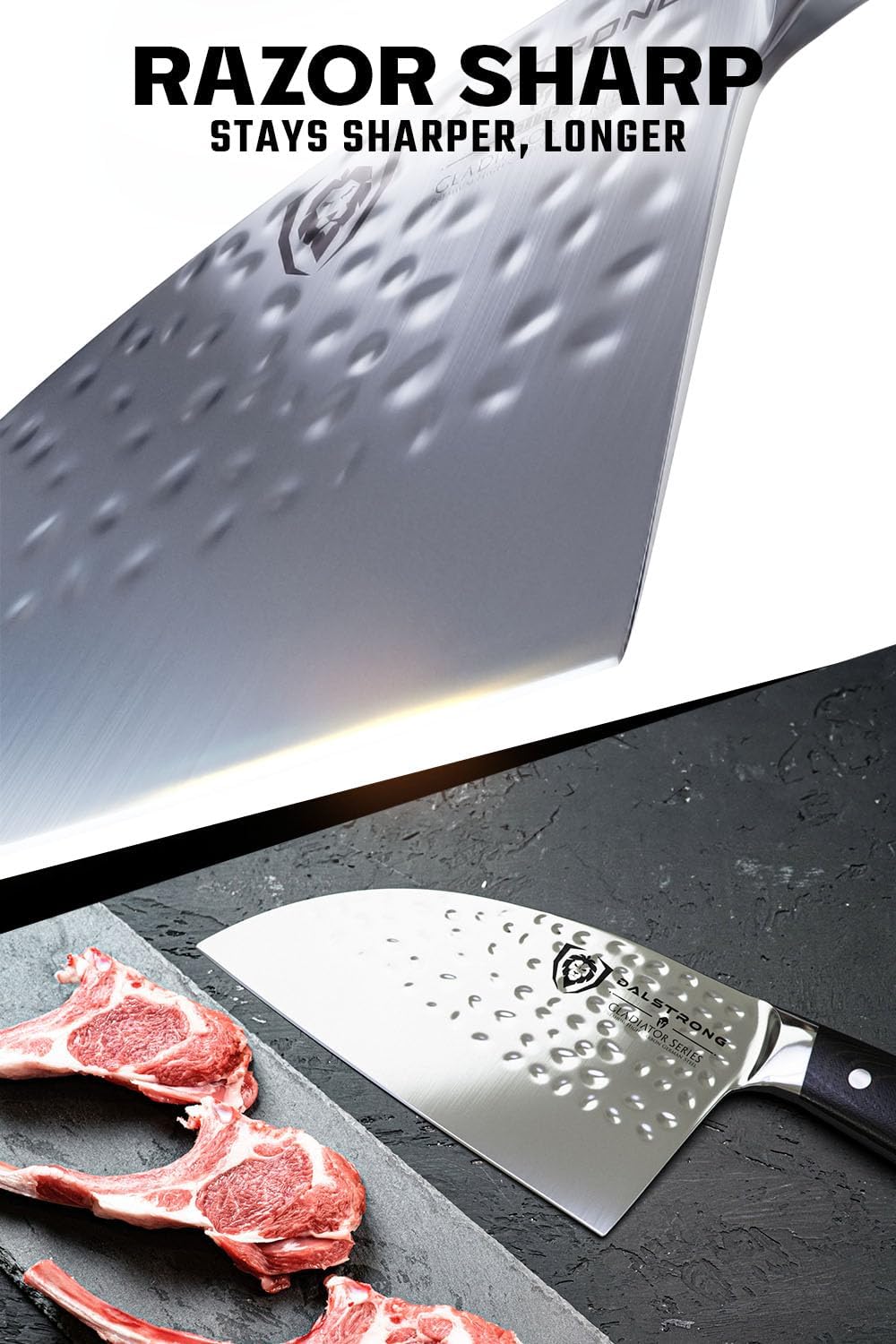 Dalstrong Serbian Chef Knife - 7.5 inch - Gladiator Series Elite - German HC Steel - Meat Cleaver Knife - Hammered Blade Finish - Razor Sharp Kitchen Knife - G10 Handle - w/Sheath - NSF Certified