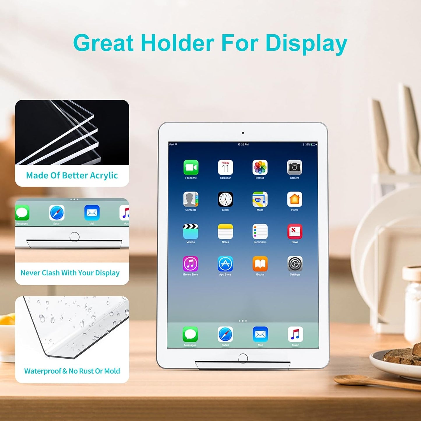 Boloyo Acrylic Book Stand Without Ledge,6 Inch 4PC Clear Acrylic Display Easel Transparent Display Stand Holder Tablet Holder for Displaying Pictures,Books,Artworks, CDs