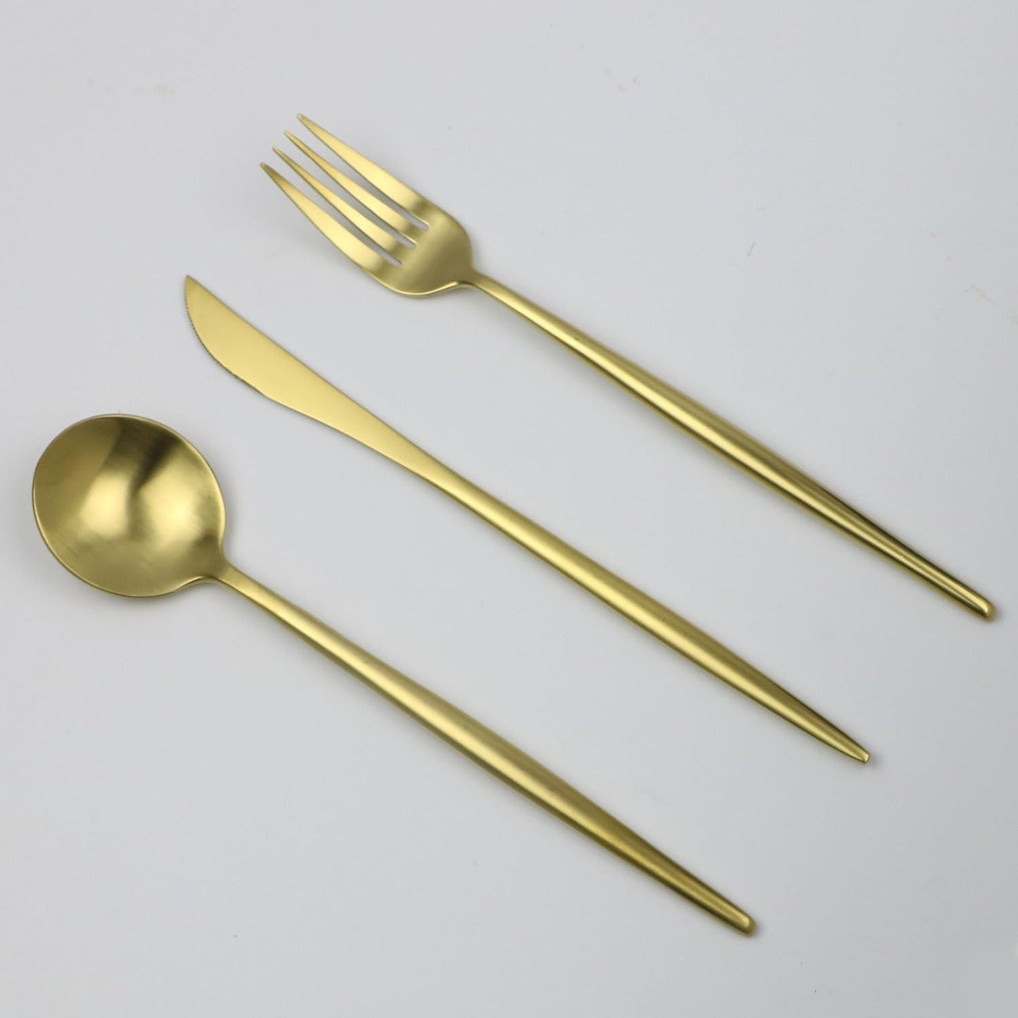 Customized 5-Piece 18/10 Stainless Steel Flatware Set, Serive for 1, With Fork Spoons Knife Teaspoon Dessert Fork for Home Kitchen Restaurant Hotel (Matt Gold)