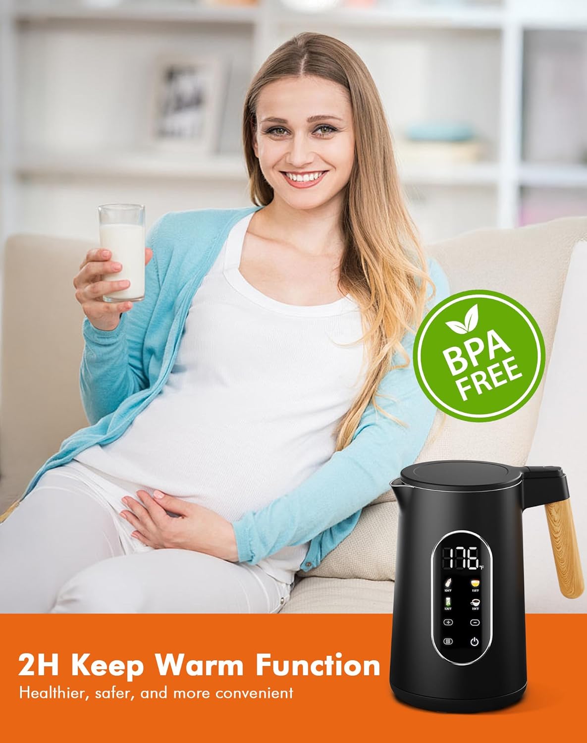 Electric Kettle with Precise Temperature Control, 1500W Fast Boil, 304 Stainless Steel 1.7L/1.8Qt BPA-Free | 4 Presets for Baby Milk, Coffee, Tea | 2H Keep Warm, Cool Touch Exterior