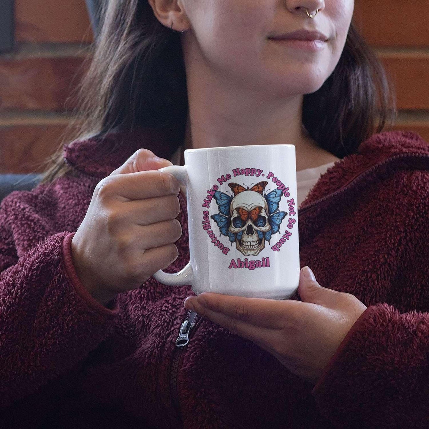 Awesome Personalized Name Butterflies Make Me Happy Coffee Cups, Customized Animal Travel Cup Presents For Animal Lovers, Custom Great Butterfly Keepsake Mug For Child On Occasion