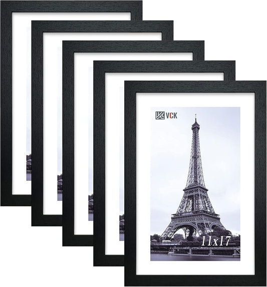 VCK Poster Frames 11x17 Black Set of 5,Solid Wood Picture Frames for Wall Mounting Hanging Art and Puzzles