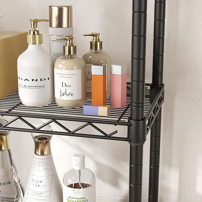 SINGAYE 6 Shelves Bathroom Organizers and Storage Shelf Wire Closet Metal Pantry Kitchen Small Garage Shelving Unit Laundry Room Organization Home Tall Rack Balck 10" D x 16" W x 60”H