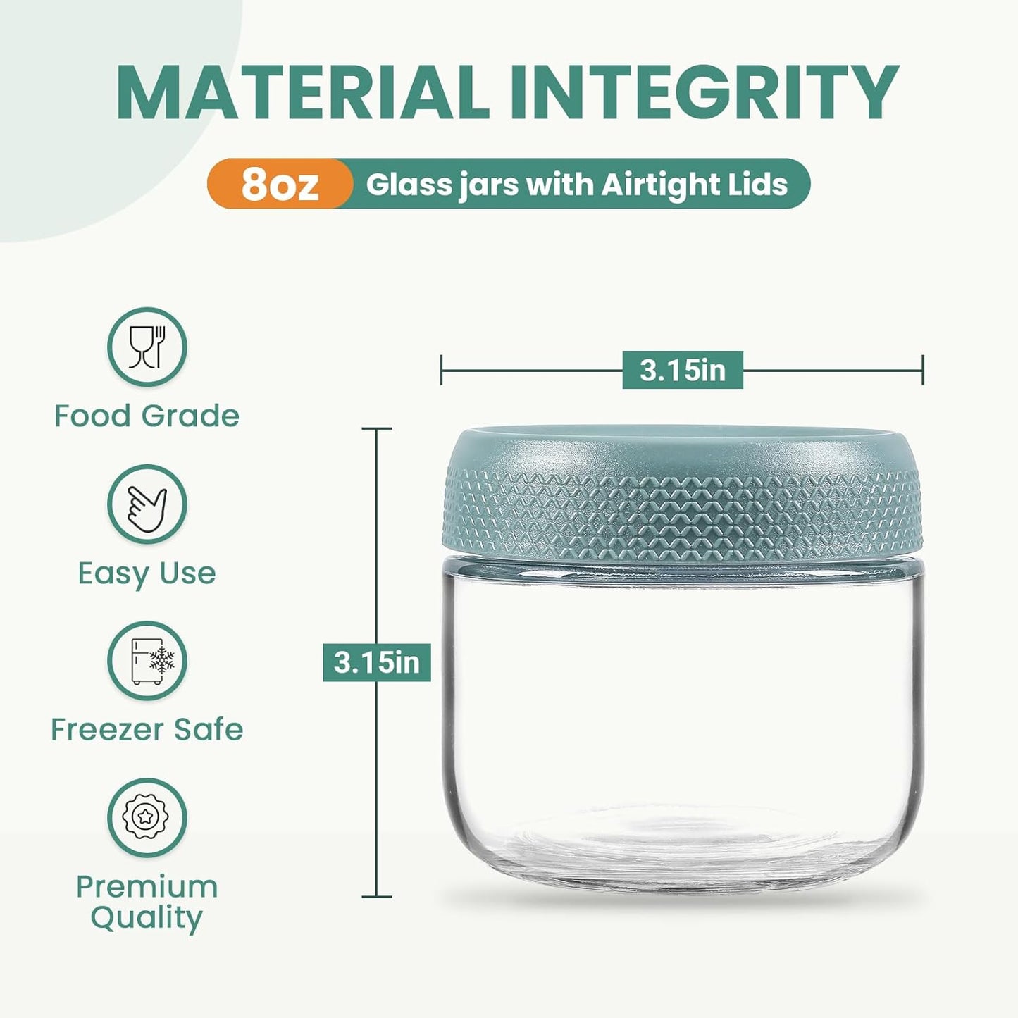 NETANY 6-pack 8oz Glass jars with Airtight Lids, Overnight Oats Containers with Lids, Wide mouth Mason Salad jars, Glass Food Storage Containers for Snacks Yogurt Spice Sugar