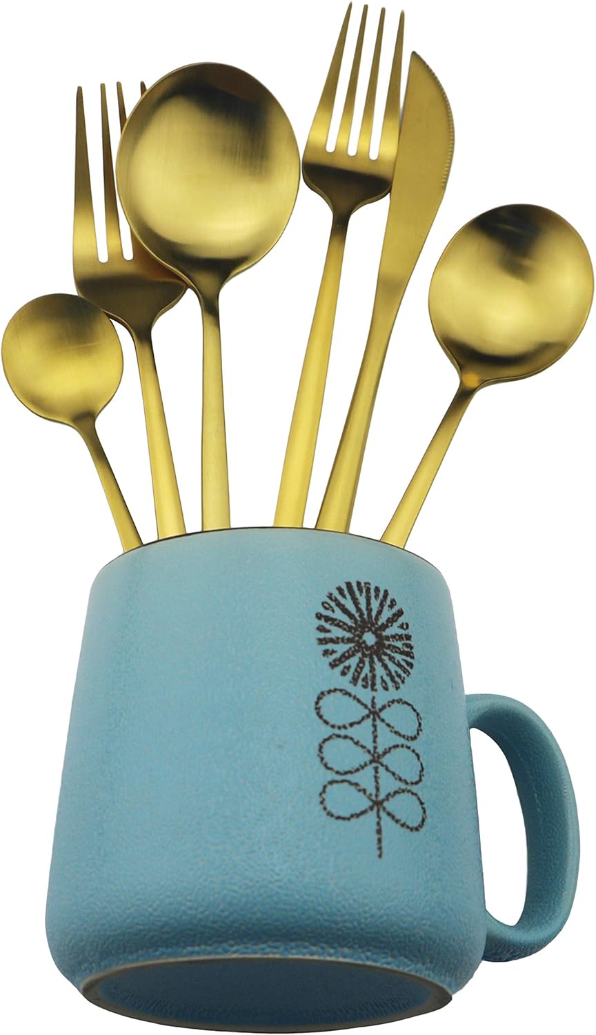 60-Piece Modern Matte Silverware Set, Uniturcky 304 Stainless Steel Flatware Cutlery Set, Elegant Kitchen Utensils Service For 12, Includes Dinner Knives/Spoons/Forks, Gold Satin Finish