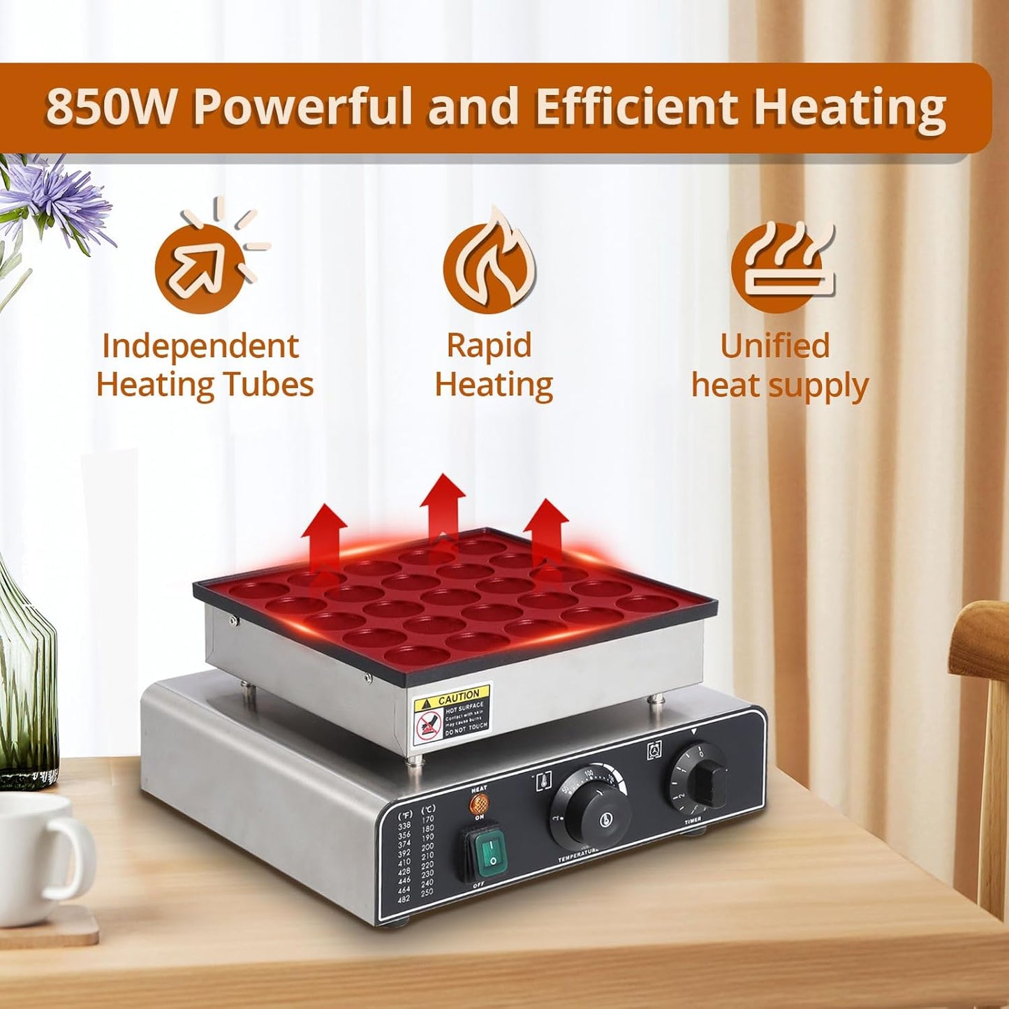 25PCS Mini Pancake Maker, 850W Non-Stick Dutch Poffertjes Grill, Stainless Steel, for Quick Breakfast, Snacks, Desserts, Home and Commercial Use