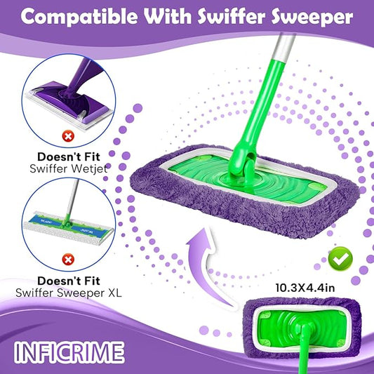 6 Pack Reusable Microfiber Mop Pads Compatible with Swiffer Sweeper Mop, Dry Sweeping Cloths & Wet Mopping Cloths, Washable Mop Pads for Surface/Hardwood Floor Cleaning (Mop is Not Included)