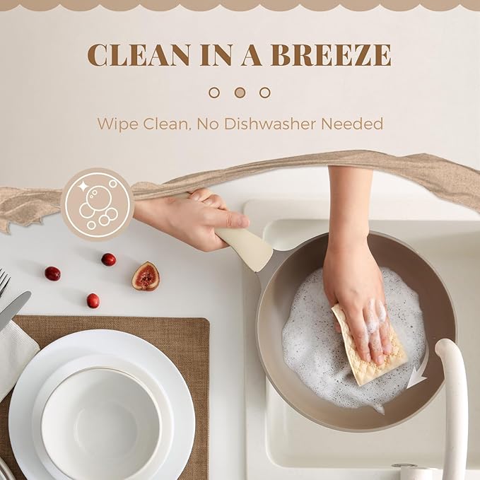 PRICUSIS Nonstick Frying Pan with Lid, Healthy Skillet, Egg Pan Nonstick Omelet Pan Chef's Pan, PFOA & PTFE Free, Induction Compatible (10 Inch W/L Natural Linen)