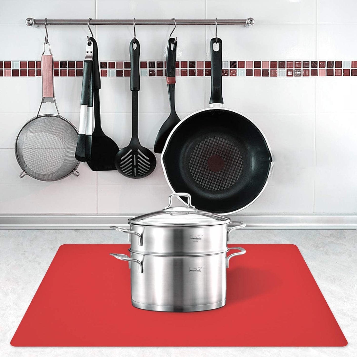 Silicone Placemats, Food-Grade Non-Slip Waterproof, Dining, Stain Resistant, Countertop Protector, Kitchen Counter Mat, Heat Resistant, Baking mat Dishwasher Safe (23.6"×15.7"-2pack, Red)