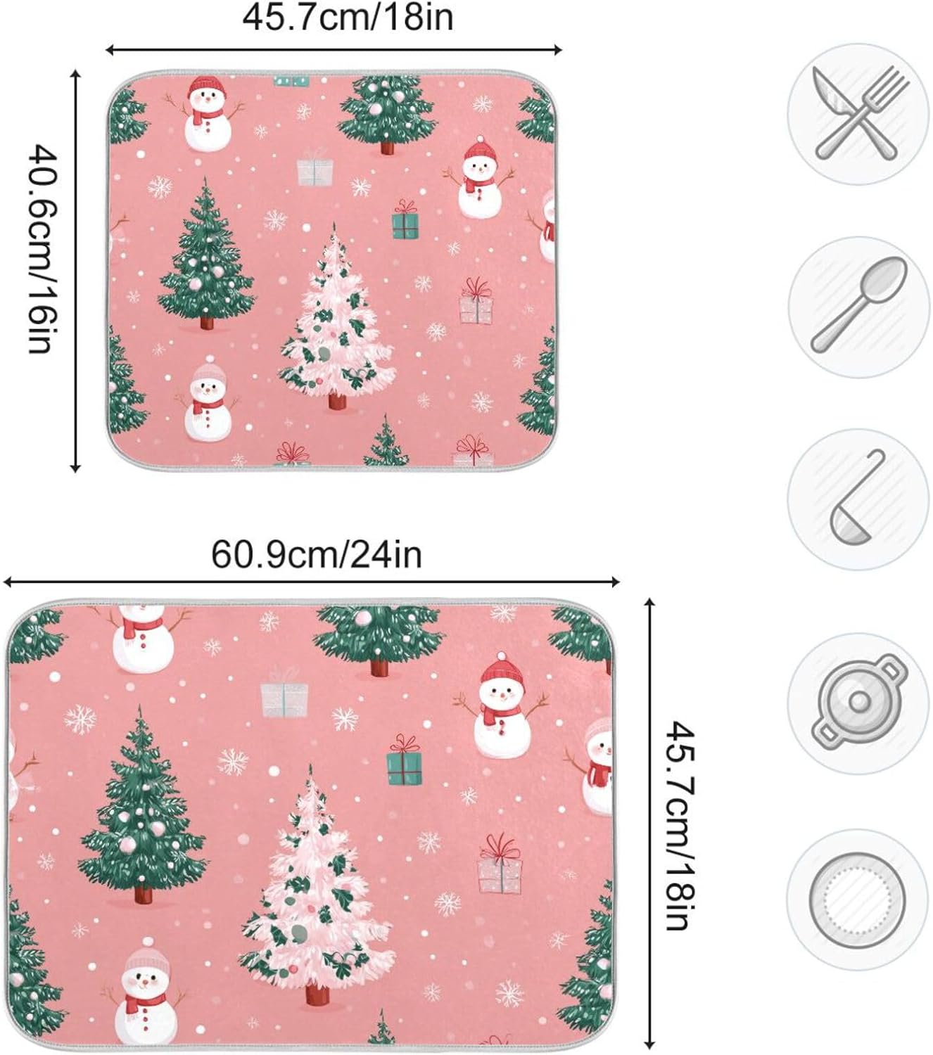 Christmas Tree with Snowman Dish Drying Mat Super Absorbent Drying Mat 16x18 inch Large Dish Drying Mats for Kitchen Counter Dish Drying Pads Kitchen Drying Matt for Countertop