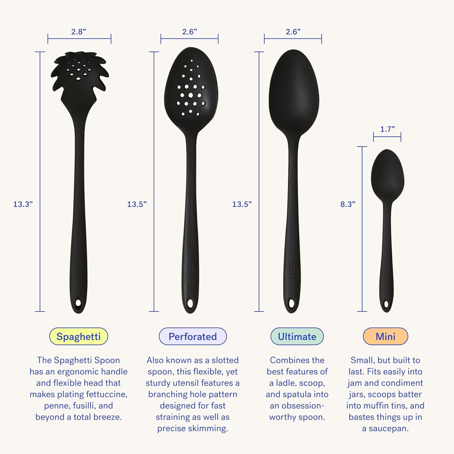 GIR: Get It Right Silicone Pasta & Spaghetti Spoon - 13-In Slate Modern - Heat-Resistant Silicone Ladle & Pasta Fork - Gentle on Nonstick Surfaces