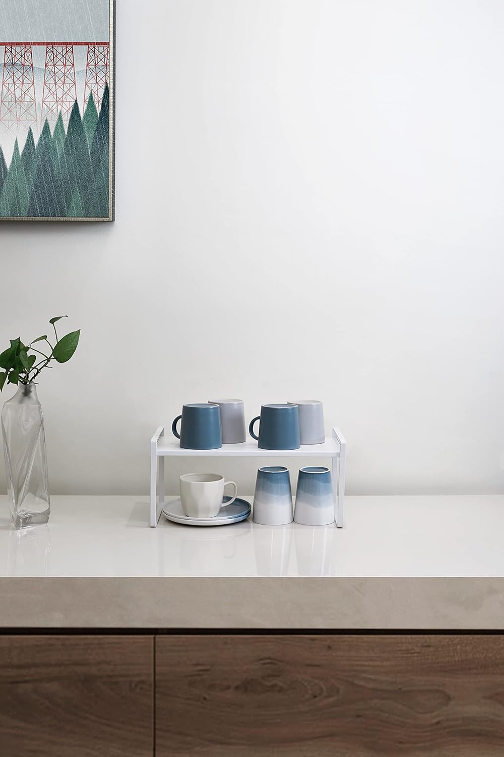 Nxconsu 2Pack Cabinet Shelves Stackable Shelf Organizer Rack Riser for Kitchen Cabinet Pantry Cupboard Counter Countertop Home Organization Storage Space Saver Heavy Duty Metal Nonslip White