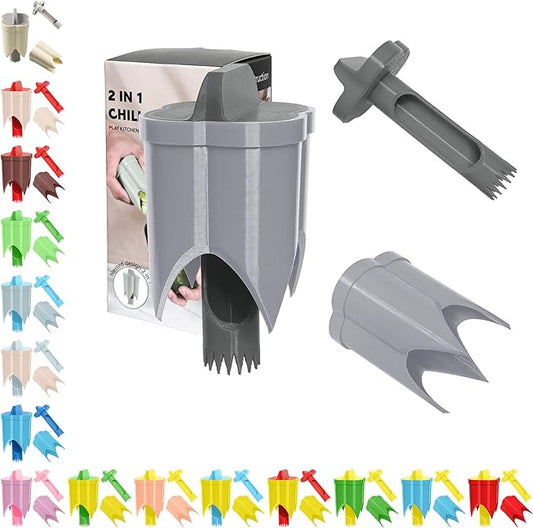 Pepper Corer, 2 in 1 Red Bell Pepper Seed Corer Remover Tool, Fruit & Vegetable Corers Quick Cave Tools for Jalapeno Cutter Deseeder, Gray 1 PCS