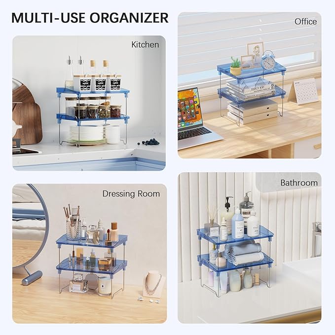 Acrylic Cabinet Organizer Shelf,4 Pcs Stackable Kitchen Counter Shelves,Spice Rack,Countertop Organizers,Clear Plastic Storage Organization for Makeup, Bathroom,Cupboard,Desk,Pantry