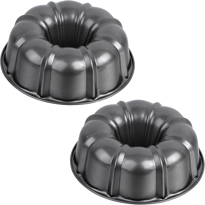 P&P CHEF 10 Inch Gray Non-stick Cake Pan, Carbon Steel Fluted Tube Round Baking Pan for Pound Cake, 10-Cup Large Capacity Bakeware, Healthy & Heavy Duty, 2 Pieces