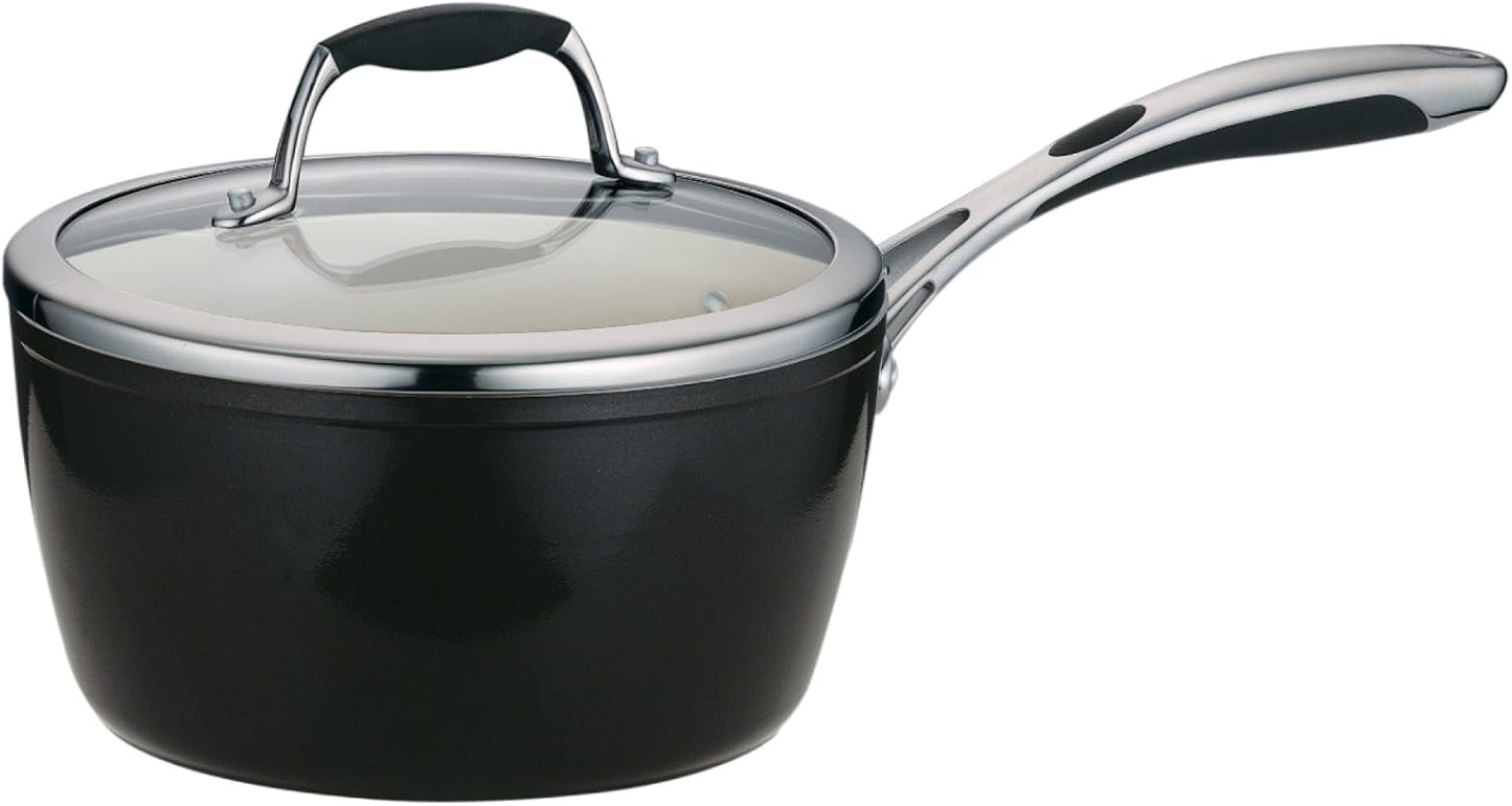 Tramontina Gourmet Ceramica Deluxe Sauce Pan with Lid, Non Stick Ceramic Interior, 3-Quart, Metallic Black, Made in Italy