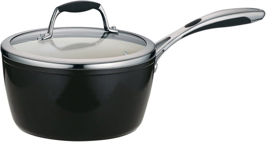 Tramontina Gourmet Ceramica Deluxe Sauce Pan with Lid, Non Stick Ceramic Interior, 3-Quart, Metallic Black, Made in Italy