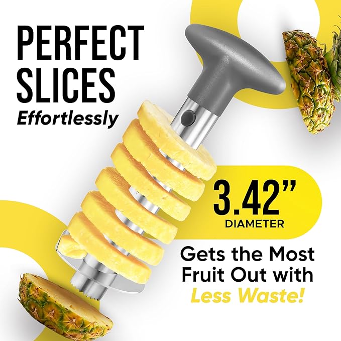 Zulay Kitchen Stainless Steel Pineapple Corer & Slicer + Eye Removal Tool – Heavy Duty Pineapple Cutter with Reinforced Blade – Effortless Pineapple Core Remover & Slicer - Gray