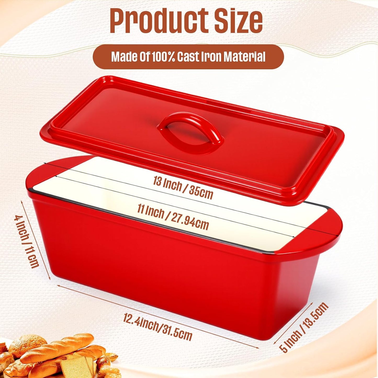 Enamelled Cast Iron Dutch Oven Pot with Lid 4QT Heavy Duty Cast Iron Bread Pan with Dual Handles Nonstick Enameled Cookware for Sourdough Bread Baking Roasting Stewing Braising Frying, Red