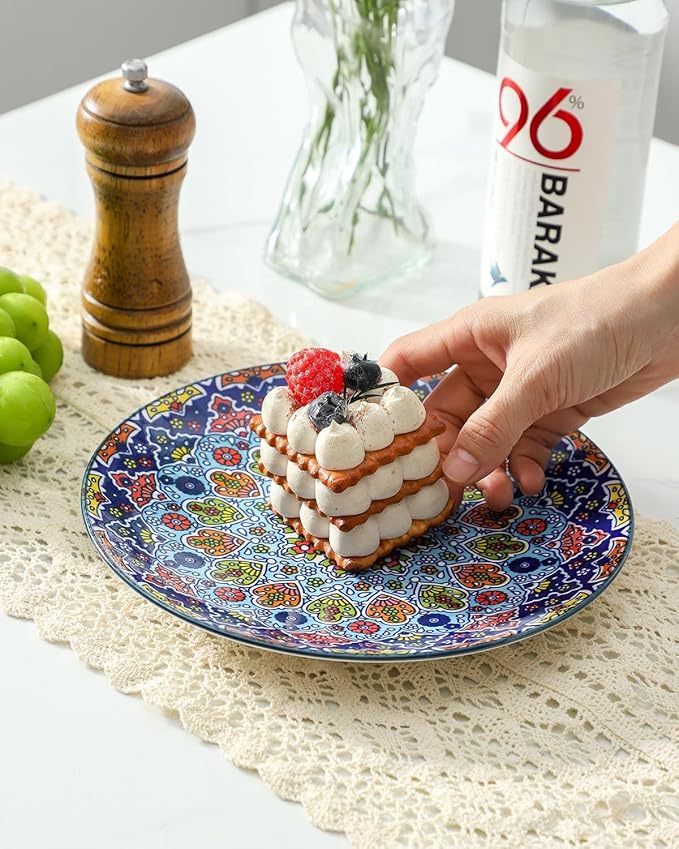 glowworm Bohemian Dinnerware Sets, Ceramic Dishes Set for 4, 12 Pieces Plates and Bowls Set, Oven, Microwave & Dishwasher Safe, Scratch Resistant