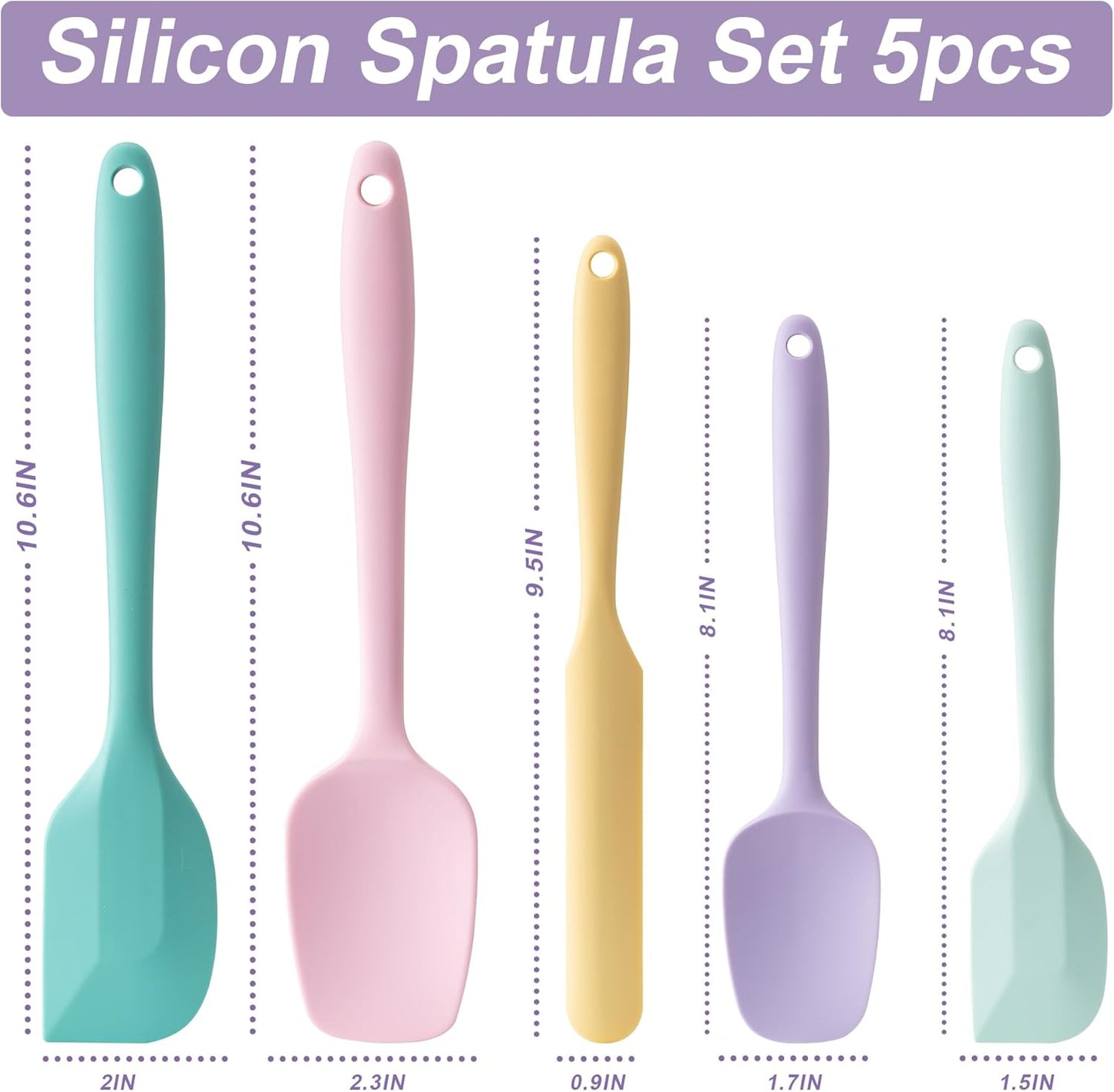 Silicone Spatula Set, 5 Piece Food Grade Rubber Spatulas for Baking, Cooking, and Mixing High Heat Resistant Non Stick Dishwasher Safe BPA-Free (Multicolor 3)