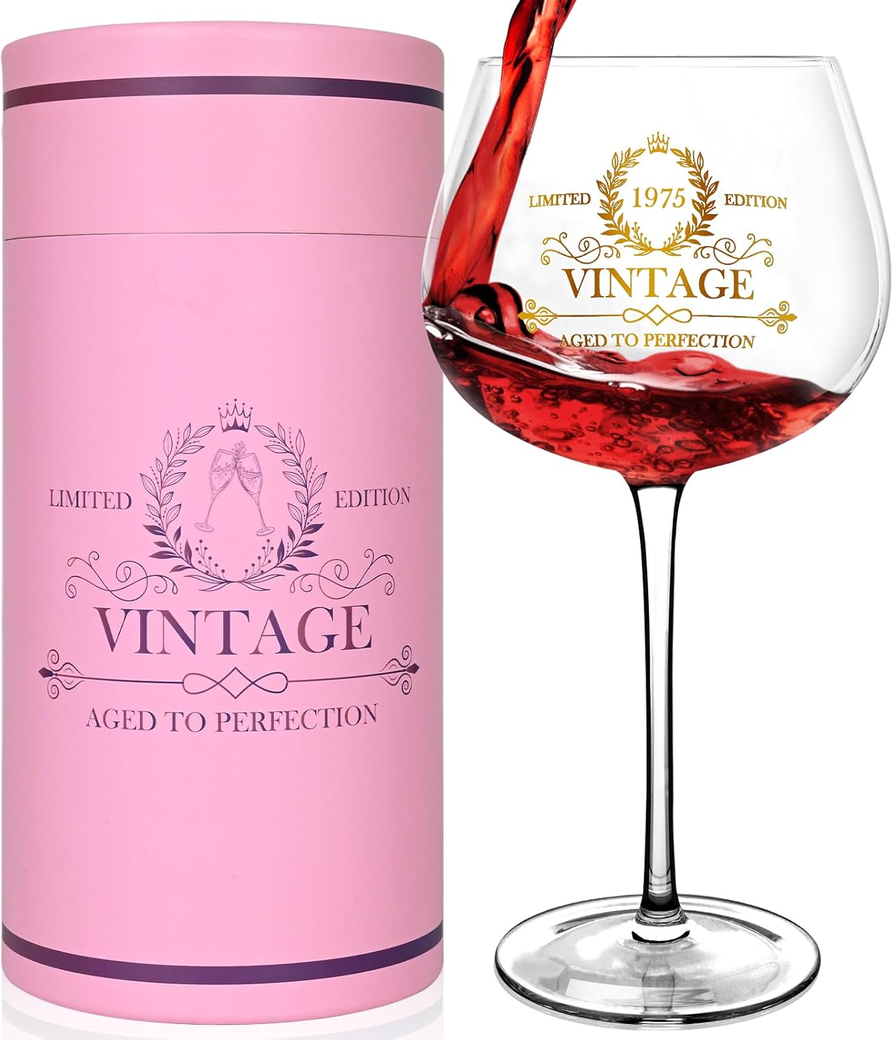 50th Birthday Gifts for Her, 20Oz Vintage 1975 Wine Glass with Golden Letter, 50 Year Old Birthday Decorations, Funny 50 Bday Gift Ideas For Women, Friends, Sister, Mom - Turning 50 Present