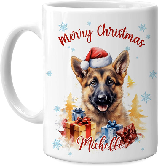 Hyturtle Personalized Gifts Dog Lover - German Shepherd Merry Christmas Custom Name Ceramic Coffee Mug Cup 11oz - Cute Animal Lovers Gifts For Women, Girl kids Family On Birthday, Christmas