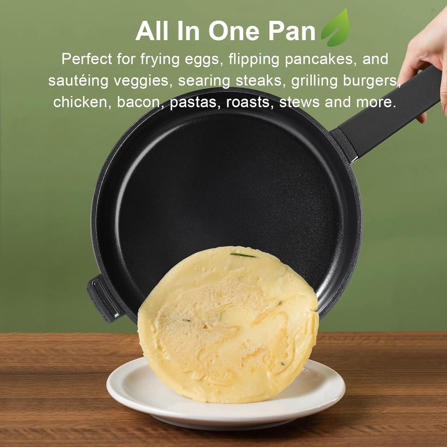 COOKLOVER Nonstick Ceramic Fry Pan, Non-Toxic, PTFE&PFOA Free, Induction Compatible Egg Skillet Frying Pan with Heat Resistant Handle, 9.5 Inch – Solid Black