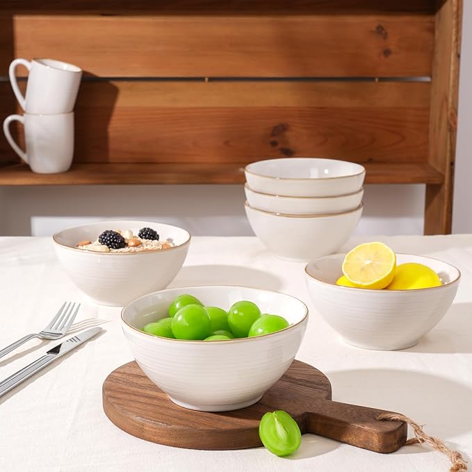 famiware Tempus Plates and Bowls Sets for 8, 24 Pieces Stoneware Dinnerware Sets, Dishes Set, Reactive Glaze Dishware Sets, Dishwasher & Microwave Safe - Antique White