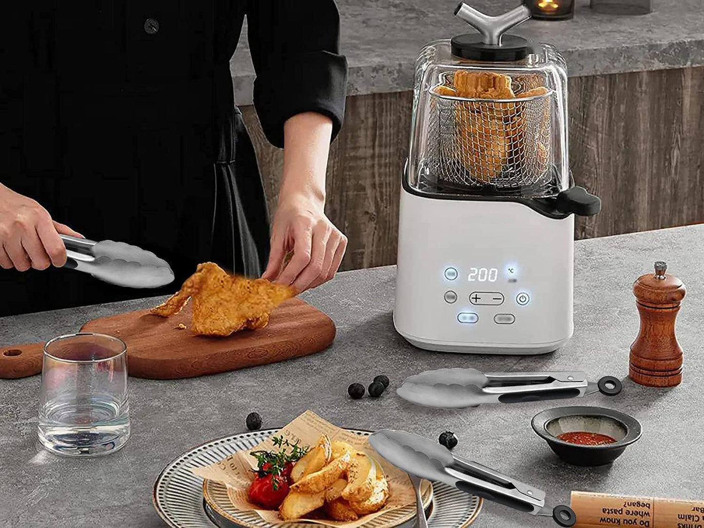 Small Stainless Steel Serving Tongs 7-Inch Mini Food Tongs, Set of 3