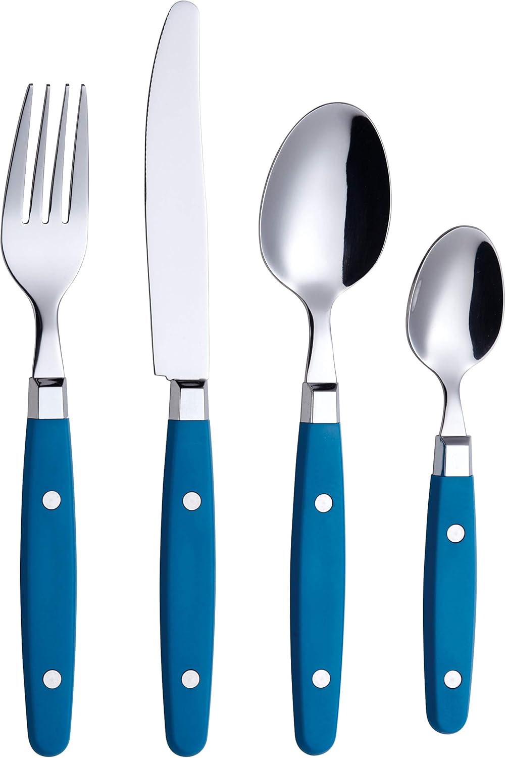 ANNOVA Silverware Set, Retro/Rivet Colorful Stainless Steel Tableware Kitchen Flatware Set Utensils, Includes Dinner Knives, Forks, Spoons & Dessert Spoons (Blue, 24 Pieces)