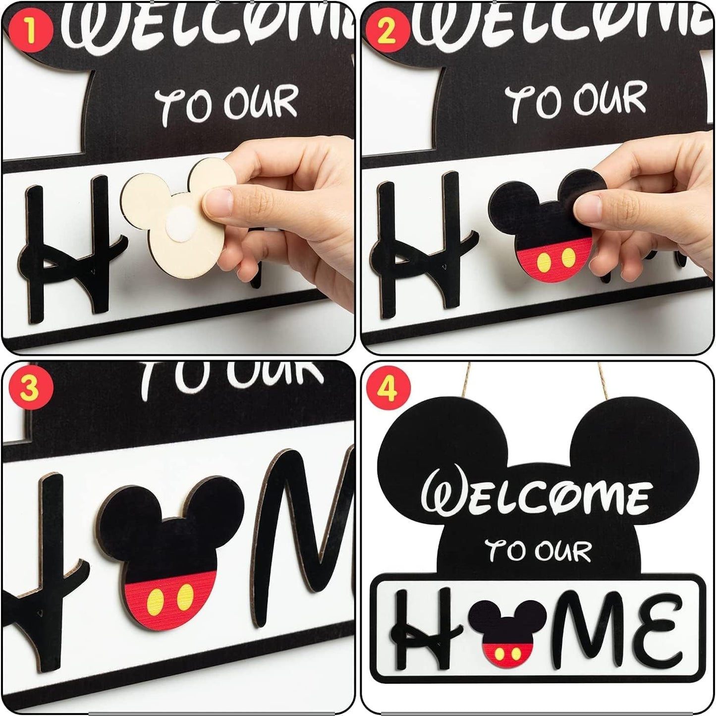 19Pcs Cute Mouse Interchangeable Seasonal Welcome Door Sign for Front Door Decor, Welcome to Our Home Sign with Interchangeable Holiday Pieces for Farmhouse/Wall/Porch Decor and Housewarming