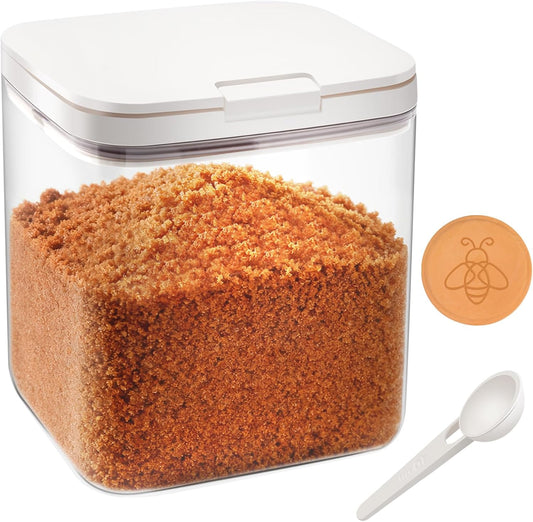 Airtight Brown Sugar Keeper Containers 2.1Qt/2000ml，As Plastic Clear Food Storage Jars with Terra Cotta Brown Sugar Savers and Spoon Moisture-Proof Kitchen for Storing Food/Spices/Candies/Coffee Bean