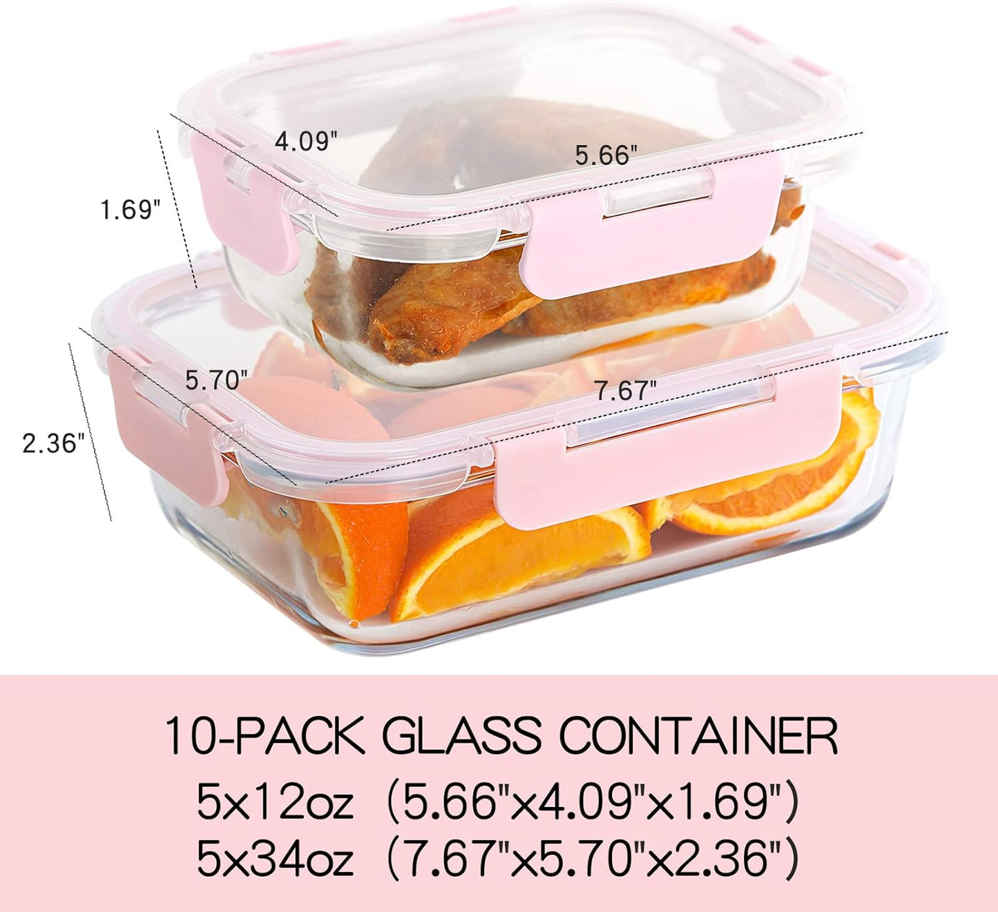 UMEIED 10 Pack Glass Food Storage Containers with Lids Leakproof, Airtight Glass Meal Prep Containers For Lunch, On The Go, Leftover, Dishwasher Safe