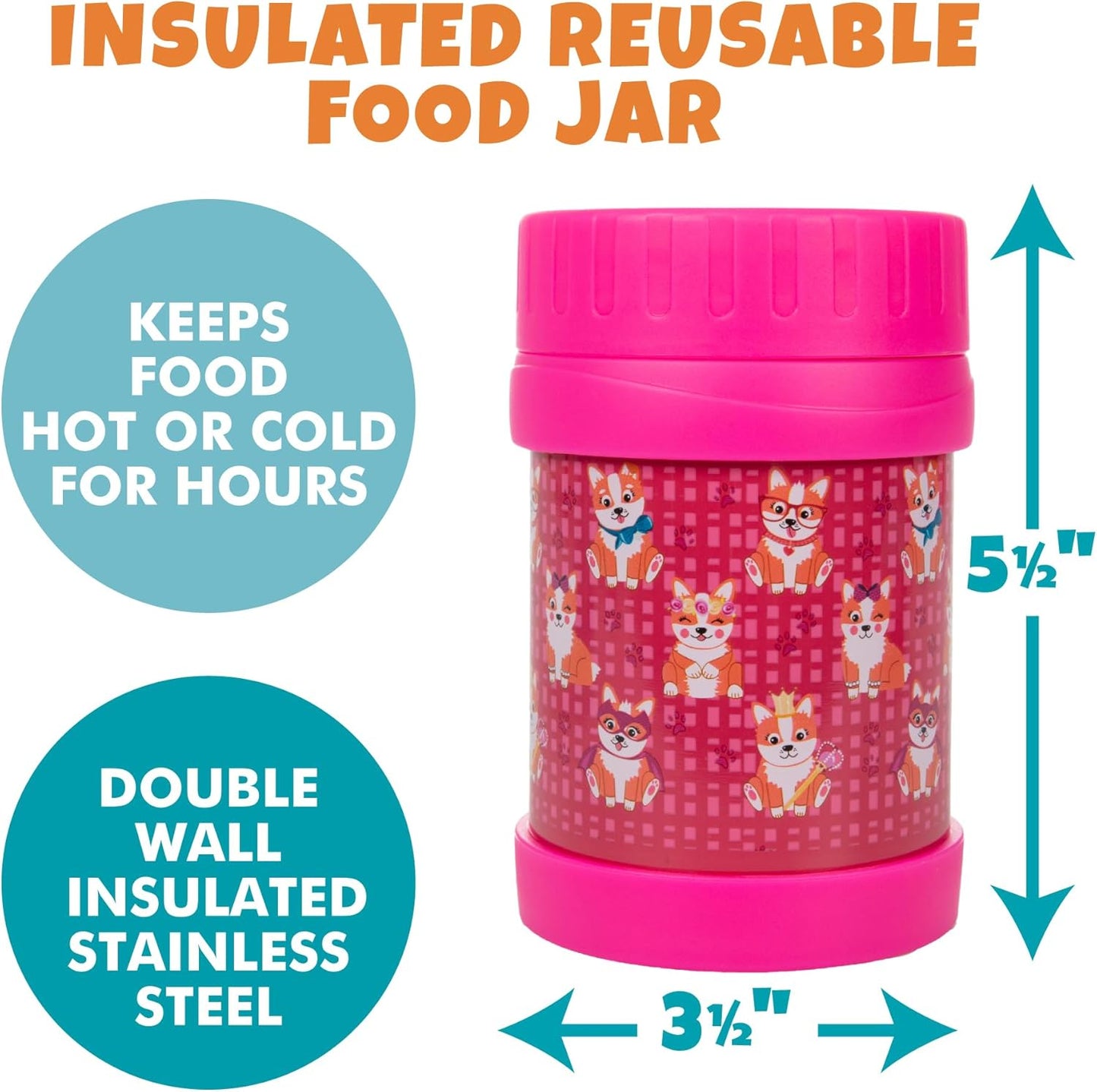 Bentology Stainless Steel Insulated 13oz Lunch Jar for Kids- Large Leak Proof, thermos Storage Keeps for Hot or Cold Food, Soups, Liquids w Wide Mouth- BPA Free for Back to School Lunch Boxes, Bags