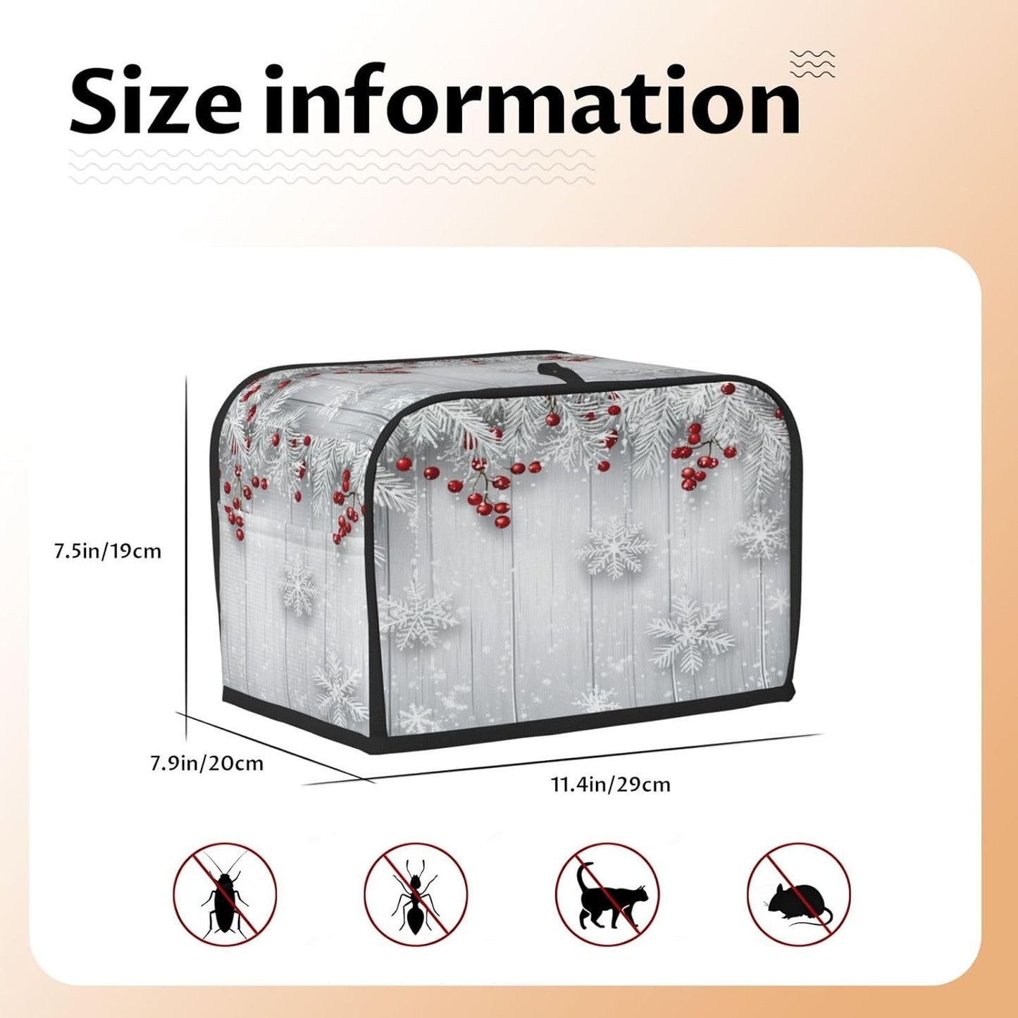 Toaster Cover 2 Slice Snowflake Winter White Berry Kitchen Small Appliance Covers with Pockets Dust and Fingerprint Protection