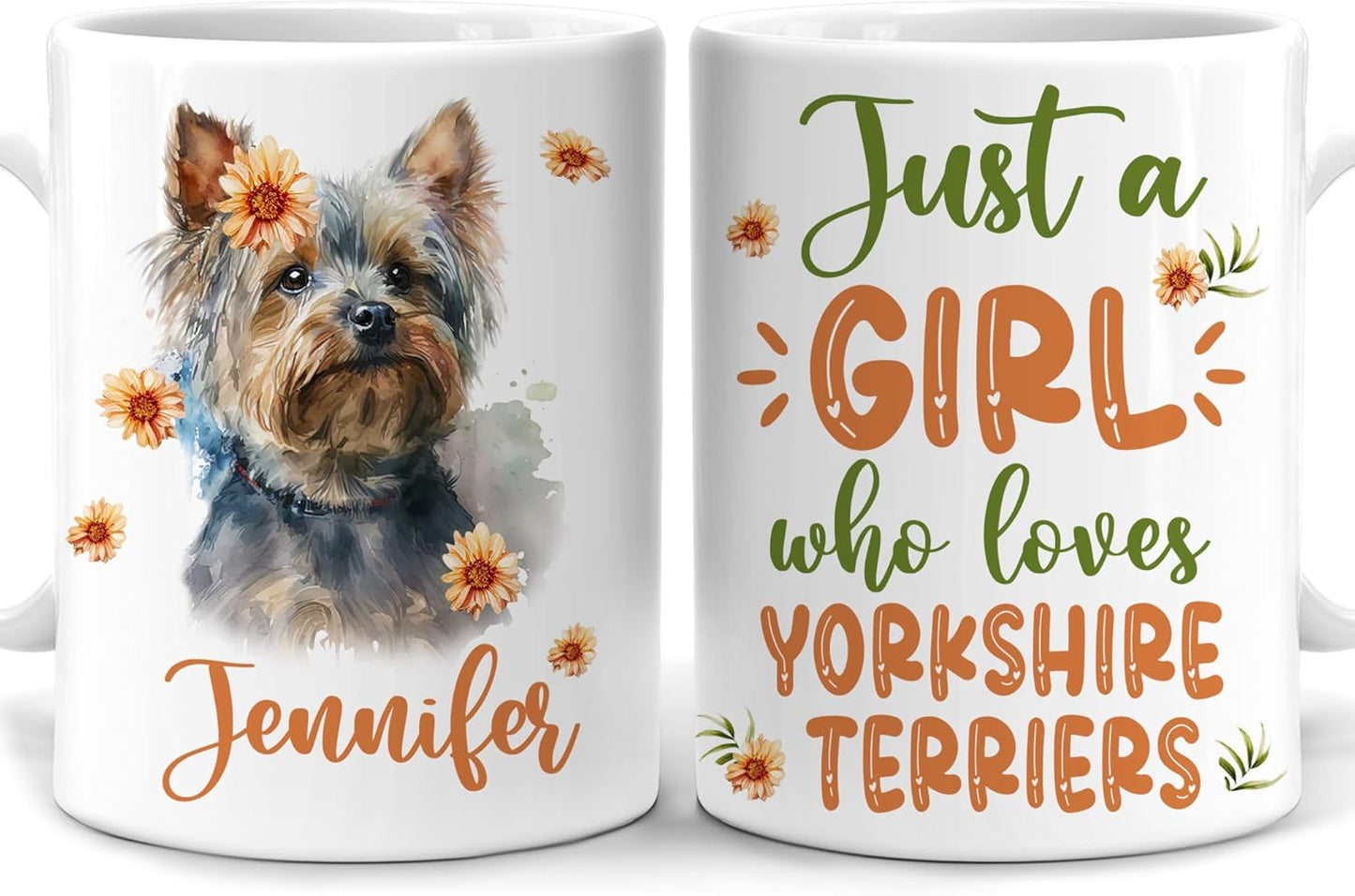 Hyturtle Personalized Gifts Dog Lover - Just A Girl Who Loves Yorkshire Terriers Custom Name Ceramic Coffee Mug Cup 11oz - Idea Cute Dog Lover Gifts For Women, Girl On Birthday, Christmas