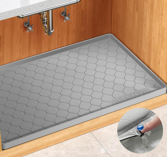 Silicone Under Sink Mat 28" x 19", kitchen Essentials and Gadgets, Shelf liner and Cabinet Protector, Home Organizers and Storage, Waterproof Bathroom Tray